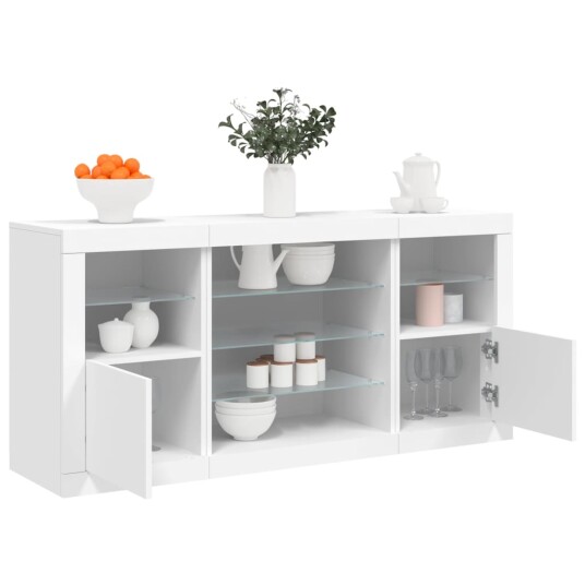 vidaXL Skjenk med LED-lys hvit 142,5x37x67 cm