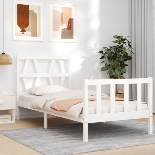 vidaXL Sengeramme med hodegavl hvit 90x200 cm heltre