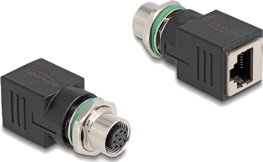 Delock Nettverksadapter 8-Pins M12 Hunn Skrubar Til Rj-45 Hunn Cat 6A Ip67 Svart
