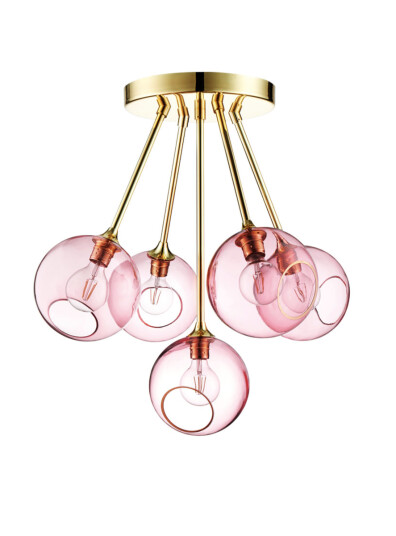 Design By Us Ballroom Molecule taklampe - messing base/rosa glass