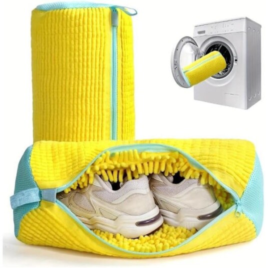 Sko Vaskepose Holder Sko Rene 2 Stk Sett Skovaskepose for Vaskemaskin 360° Omsluttende Skovaskepose for Sneakers Gul