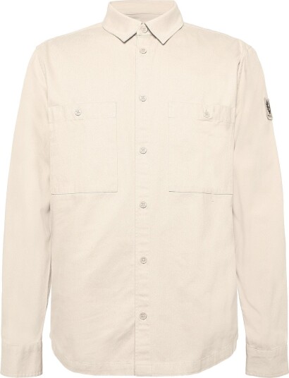 Belstaff Outpost Shirt Cotton Herringbone Khaki Green Beige M