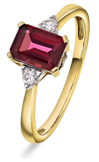 Michelle by Gullfunn Diamantring i 585 gult gull med diamanter 0,10 ct og rhodolitt