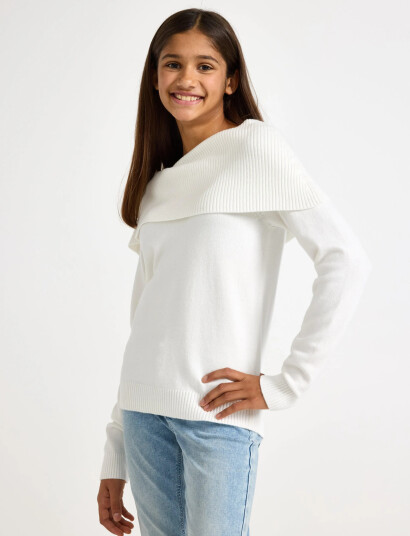 Lindex Sweater Knitted Fold Down White 170 Lindex Sweater Knitted Fold Down White 170