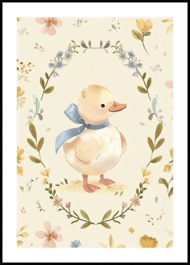 Duckling in Floral Wreath Plakat Plakat / 70x100cm Duckling in Floral Wreath Plakat Plakat / 70x100cm