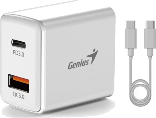 Lader/Strømadapter Genius 20W, 2-Ports, Usb-C, Usb-A, Pd-20Acp Lader/Strømadapter Genius 20W, 2-Ports, Usb-C, Usb-A, Pd-20Acp