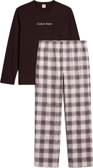 Calvin Klein Ls Tee Pant Set BLACK TOP W DOMINO PLAID IVORY BTM L Calvin Klein Ls Tee Pant Set BLACK TOP W DOMINO PLAID IVORY BTM L