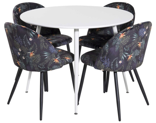 Venture Design Plaza & Velvet spisegruppe Hvit/flerfarget 4 st stoler & bord 100 cm