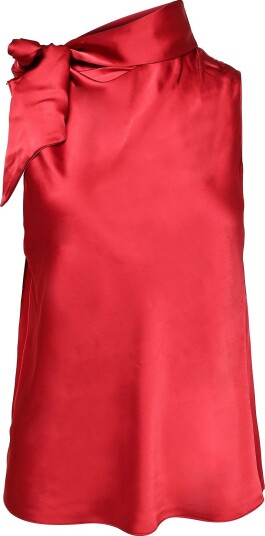 Lauren Ralph Lauren Tie Neck Charmeuse Sleeveless Blouse   RALPH RED   36