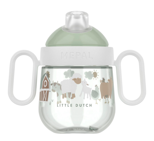 Mio babykopp med håndtak dryppfri Little Farm grønn Mio babykopp med håndtak dryppfri Little Farm grønn