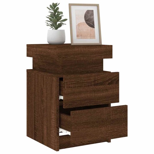 Nattbord med LED 2 stk brun eik 35x39x55 cm 8721012253469