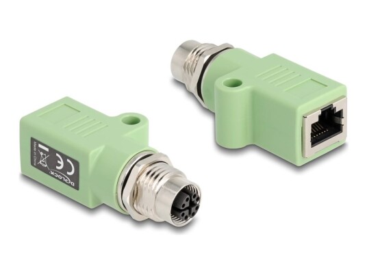 Delock Nettverksadapter 8 Pin M12-X Hunn Rett Til Rj-45 Hunn Rett Stp Cat 5E X-Coded Grønn
