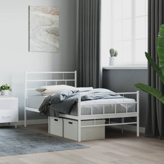 vidaXL Sengeramme i metall med hode- og fotgavl hvit 90x190 cm 8721012189195