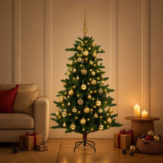 vidaXL Artificial Christmas Tree with Bauble 120 cm 150 LED-lys