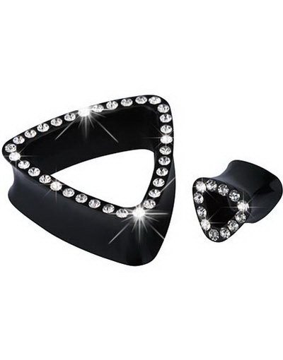 Trekantformet Svart Piercing Tunnel med Hvite Stener 6 mm
