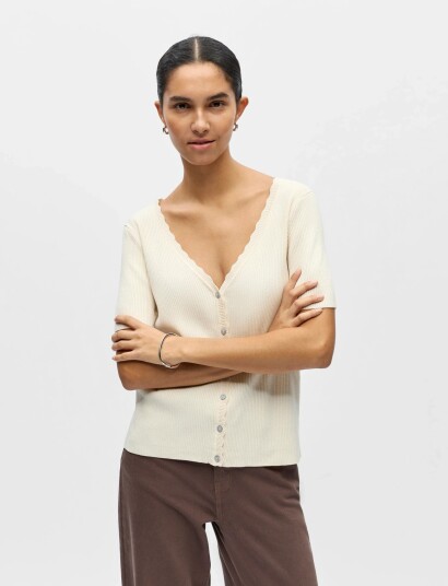 Object Objkelly S/S Re V Neck Cardigan Noos Cream XL Object Objkelly S/S Re V Neck Cardigan Noos Cream XL