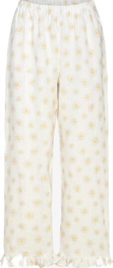 Sleeper Puff Linen Lounge Pants With Headscarf In Daisies WHITE&YELLOW S