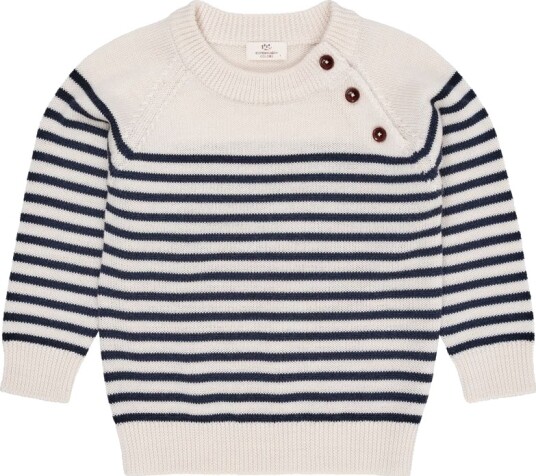 Copenhagen Colors Merino Ull Classic Striped Genser Cream/Navy (134/140: 9 10 år)