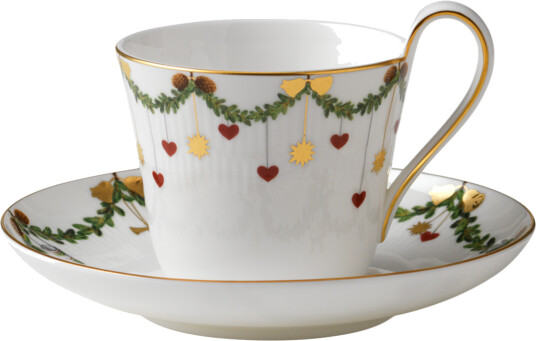 Royal Copenhagen Star Fluted Christmas kopp med asjett 24 cl-høy hank