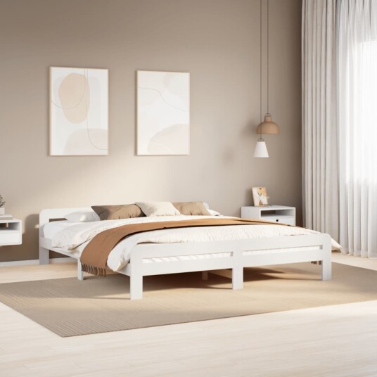  Sengeramme med madrass hvit 200x200 cm heltre furu 8721158370884