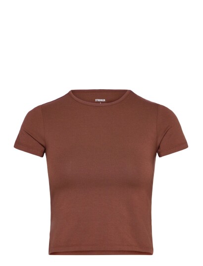 STRONGER Jersey Crew Neck T Shirt Brown S STRONGER Jersey Crew Neck T Shirt Brown S