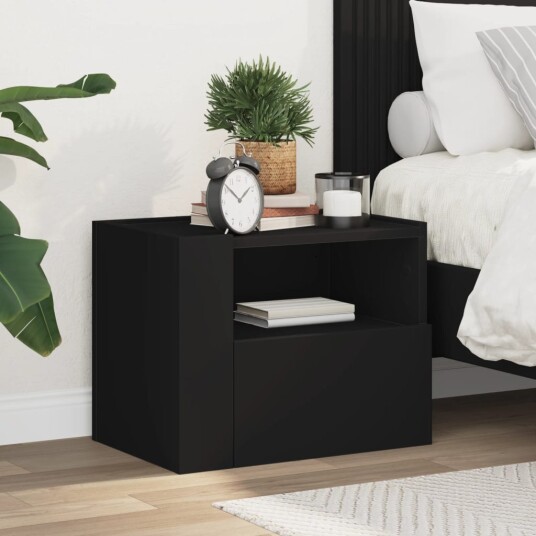  Veggmontert nattbord svart 45x30x35 cm 848313