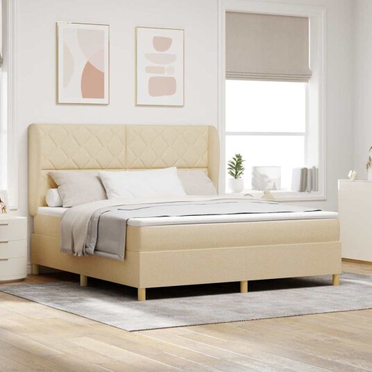 Box Spring Seng med Madrass Krem 180x200 cm Stoff