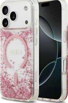 iPhone 18 Pro Max/17 Pro Max Guess Resin Bottom Glitter MagSafe-deksel - rosa