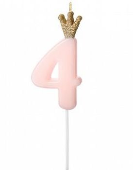 Tallet 4 Rosa Kakelys med Gullkrone 9,5 cm Tallet 4 Rosa Kakelys med Gullkrone 9,5 cm