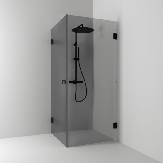Svedbergs 180° Dusjhjørne Rett, B80-100cmxh200cm Svart Matt / 90x90cm Røykfarget Glass