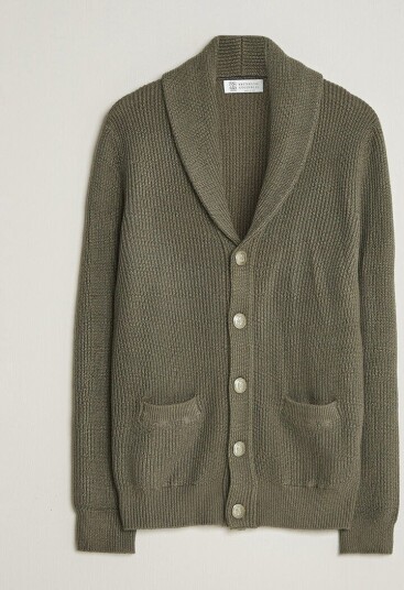 Brunello Cucinelli Shawl Collar Cardigan Forest Green