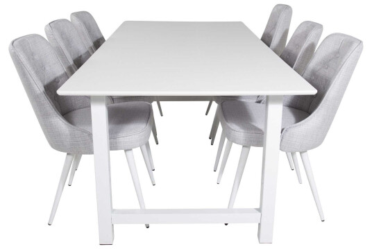 Venture Design Count & Velvet spisegruppe Hvit/grå 6 st stoler & bord 220 x 100 cm