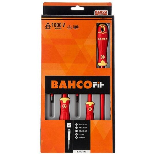 5 Bahcofit Isolert Skrutrekkersett For Rette Og Pozidriv Bahco-Skruer [B220.015]