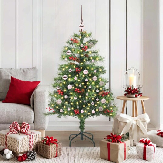 vidaXL Kunstig juletre med LED -stripelys grønn 150 cm PVC og metall
