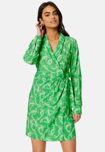 Object Collectors Item Rio L/S Wrap Dress Fern Green AOP:Anima 38