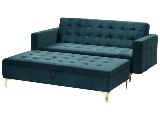Beliani Sovesofa Blå Grønn Fløyel Tuftet Stoff med Oppbevaring 3-seter Modulær Ottoman Moderne Stue