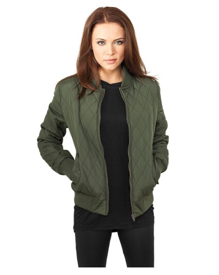 Urban Classics Diamond Quilt Nylon Jacket Women Grønn Oliven