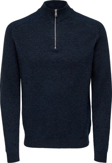 Only & Sons Genser onsEdward Reg 7 Wool Half Zip Knit Blå