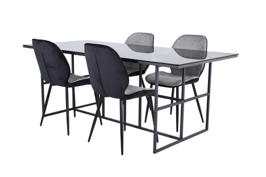 Venture Design Leif & Emma spisegruppe Grå/svart 4 stoler & bord 200 x 90 cm