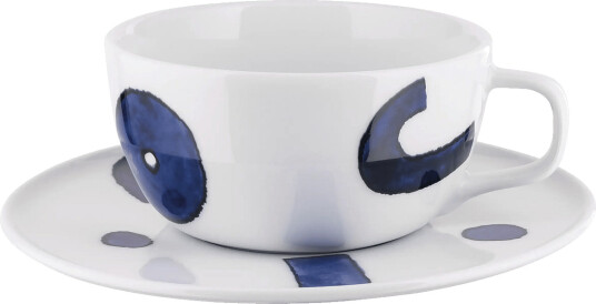 Alessi Set Of Teacup With Saucer In White Porcelain Pattern Design By Samiro Yunoki Navy H:13CM