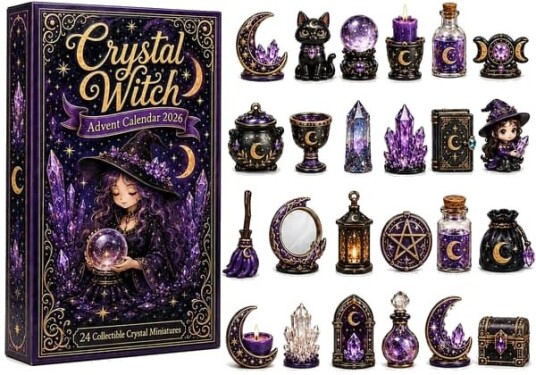 2026 Crystal Witch Adventskalender | 24 dager med mystiske miniatyrer krystallinspirerte overraskelser og heksete fantasjessjarm 2D
