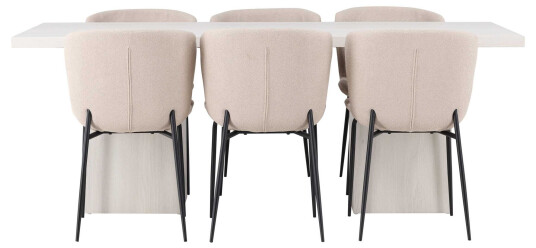 Venture Design Olga & Modesto spisegruppe Beige/hvit 6 stoler & bord 200 x 90 cm