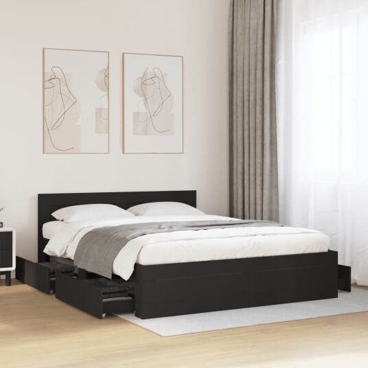 Sengeramme med hodegavl svart 160x200 cm konstruert tre 8721102855535