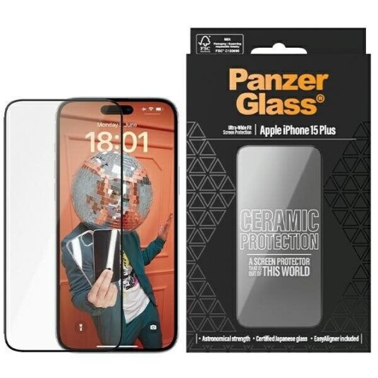 Panzerglass Ceramic Skjermbeskytter til iPhone 15 Plus med EasyAligner - Ultravid Passform