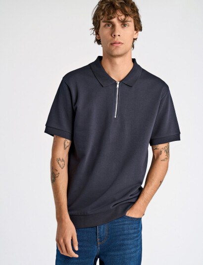 Lindbergh Jersey Pique With. Zip S/S - Navy - M Lindbergh Jersey Pique With. Zip S/S - Navy - M