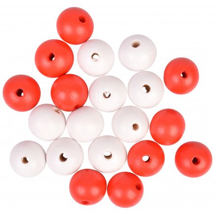 Infinity Hearts Wooden Beads/Pull Beads Wooden Round Red/White 20mm 20 stk