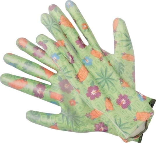 Flo Gummierte Hagehansker Blomster Grønn 10" Flo Gummierte Hagehansker Blomster Grønn 10"