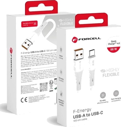 Forcell Usb-A Til Usb-C Kabel Qc4.0 66W 3A 1 M – Hvit Forcell Usb-A Til Usb-C Kabel Qc4.0 66W 3A 1 M – Hvit