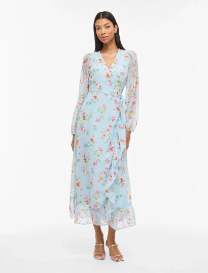 Vila Viedee L/S Ankle Wrap Dress/Dc/Ka Blue 38 Vila Viedee L/S Ankle Wrap Dress/Dc/Ka Blue 38