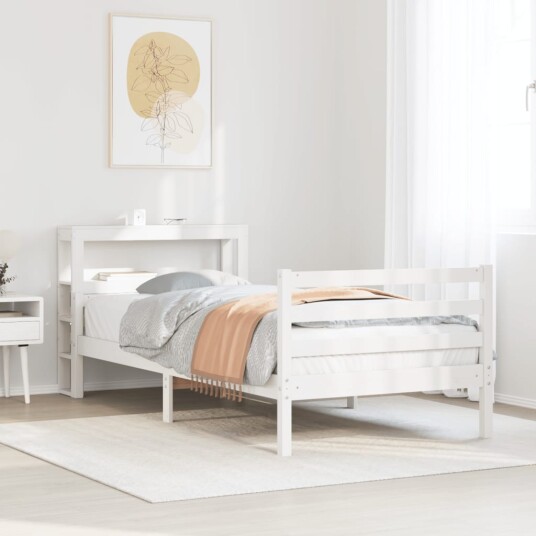 Sengeramme med hodegavl hvit 100x200 cm heltre furu 3305940